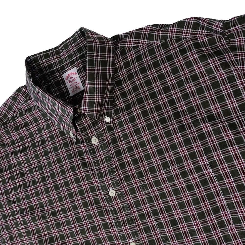 Brooks Brothers Supima Cotton Non Iron Plaid Green Button Up Shirt Men's XXL